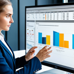 A professional female marketing strategist, fully clothed in a modest business suit, thoughtfully reviewing event metrics on a large, high-resolution monitor in a modern, well-lit office. Her hands are gently resting on a keyboard, and a notebook with strategic planning notes is open beside her. The screen displays data visualizations related to online event performance, emphasizing analysis and optimization. The overall scene conveys focus and innovative thinking, with a clean and contemporary background. safe for work, appropriate content, fully clothed, professional, perfect anatomy, correct proportions, natural pose, well-formed hands, proper finger count, natural body proportions, professional photography, high quality, studio lighting.