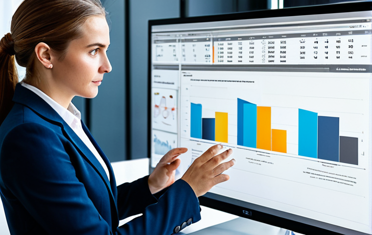 A professional female marketing strategist, fully clothed in a modest business suit, thoughtfully reviewing event metrics on a large, high-resolution monitor in a modern, well-lit office. Her hands are gently resting on a keyboard, and a notebook with strategic planning notes is open beside her. The screen displays data visualizations related to online event performance, emphasizing analysis and optimization. The overall scene conveys focus and innovative thinking, with a clean and contemporary background. safe for work, appropriate content, fully clothed, professional, perfect anatomy, correct proportions, natural pose, well-formed hands, proper finger count, natural body proportions, professional photography, high quality, studio lighting.