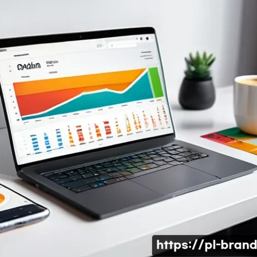 Home 32 소셜 미디어 계정 관리 및 브랜딩 효과 - A modern, professional social media marketing workspace featuring a sleek laptop displaying a vibran...