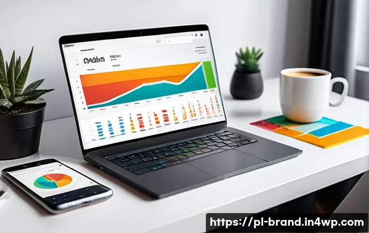 소셜 미디어 계정 관리 및 브랜딩 효과 - A modern, professional social media marketing workspace featuring a sleek laptop displaying a vibran...